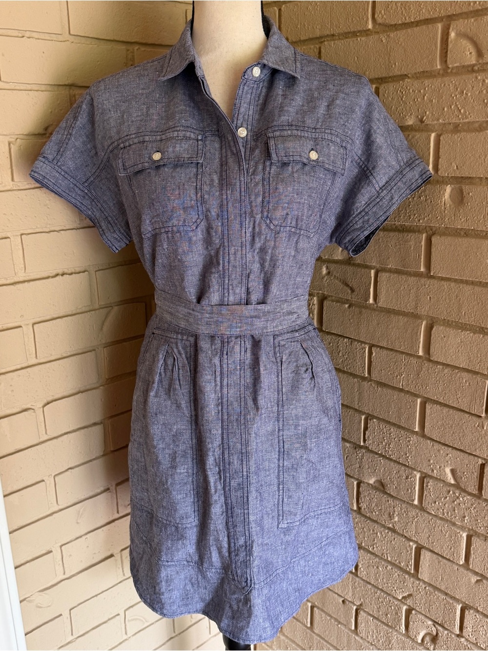Lord & Taylor Womens Linen Button Front Mini Dress Preppy Coastal Minimalist S P